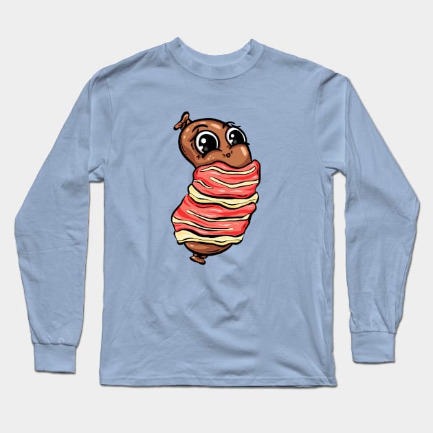 Pig in Blanket Bacon Sausage Cartoon Character Long Sleeve T-Shirt by Squeeb Creative